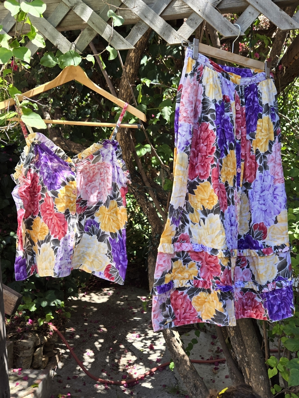 Vintage 90s Floral Tank And Skirt Set xs s